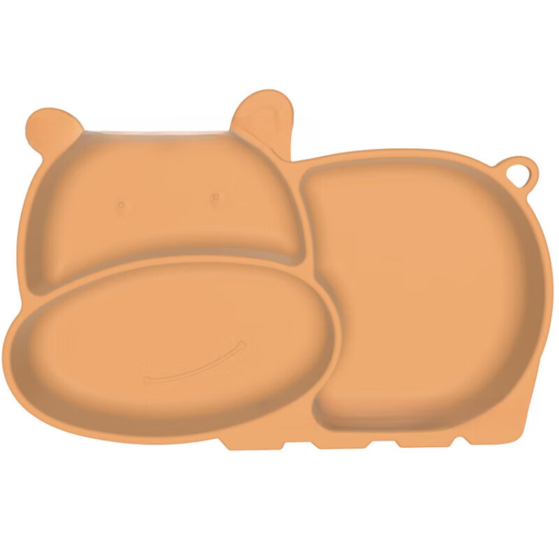 【精选好物】卡通河马一体式分格硅胶吸盘餐盘学吃饭餐碗盘防摔 藕粉色河马餐盘 1件套