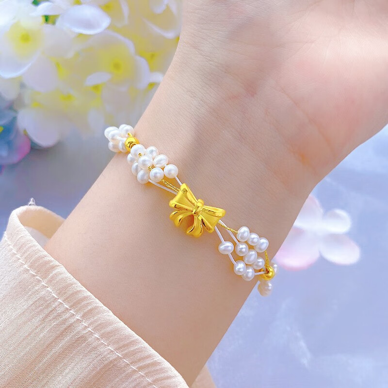 lfdosg黄金珠宝999足金在再逃公主手链女新款黄金蝴蝶结转运珠编织