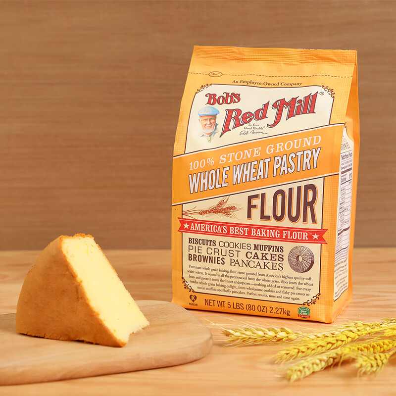 鲍勃红磨坊Bob's Red Mill/鲍勃红磨坊全麦面粉含麦麸家用烘焙高筋小麦面粉 全麦糕点烘焙粉2270克