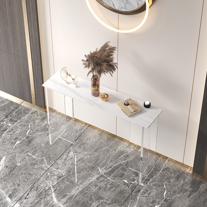 现代极简岩板亚克力玄关桌入户走廊装饰条案珠宝展示台 劳伦白金岩板
