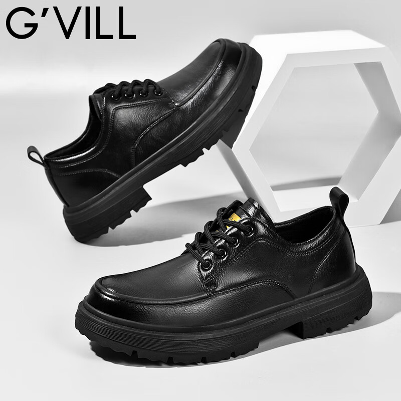 贵之步G'VILL 男鞋秋冬季男士休闲皮鞋时尚运动休闲鞋百搭舒适旅游鞋子 黑色 (G202) 39 （运动鞋码）