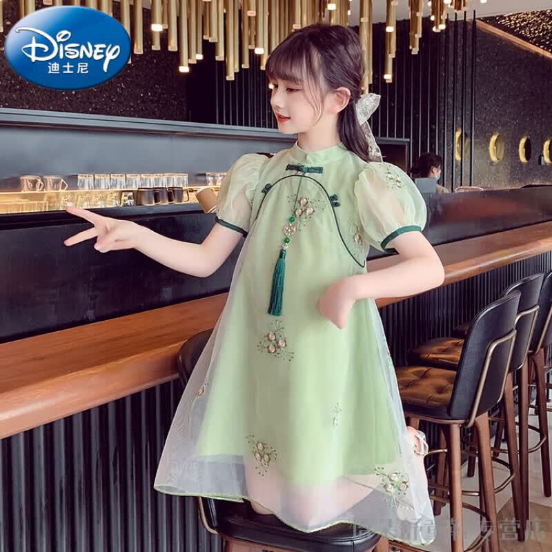迪士尼（Disney）女童连衣裙夏季新款夏天中国风公主裙中大童儿童汉服夏装旗袍裙子 绿色 120码建议身高110-120cm年龄6-7使用感如何?