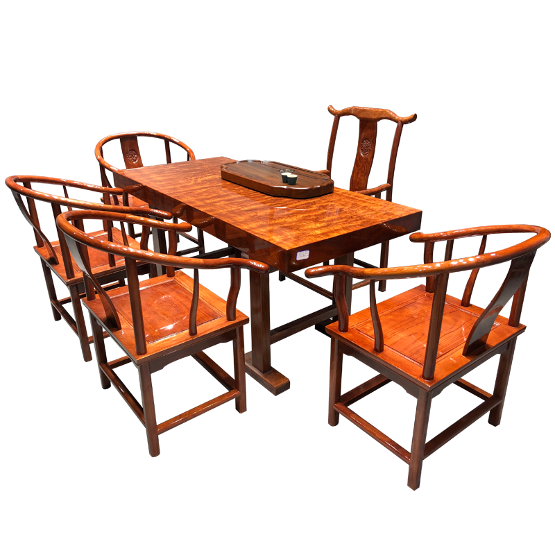 倾听木之歌巴花实木大板茶桌茶台现代简约功夫茶桌原木餐桌圆桌180cm泡茶老板桌大班台画案整块 高性价比巴花1.8m茶桌+1官帽+4圈椅