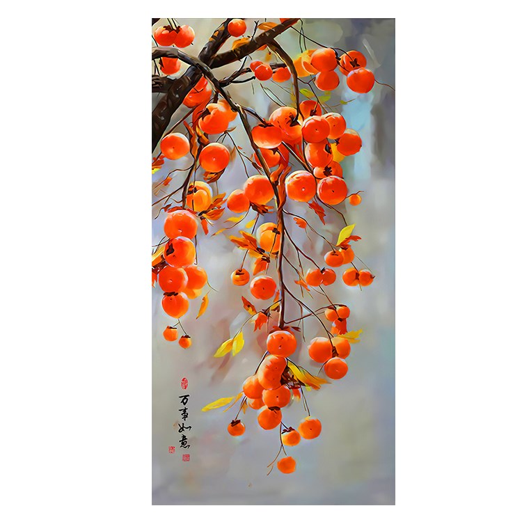 珂哲事事如意图 事事如意柿子图挂画喜事连连柿子自粘壁画过道玄关玻