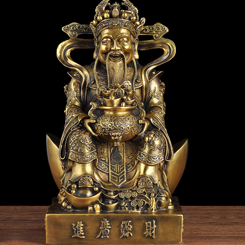 莲善堂全铜财神爷摆件文财神像铜像招财家用供奉公司店铺办公室开业礼品 32CM财源广进-黑 XS