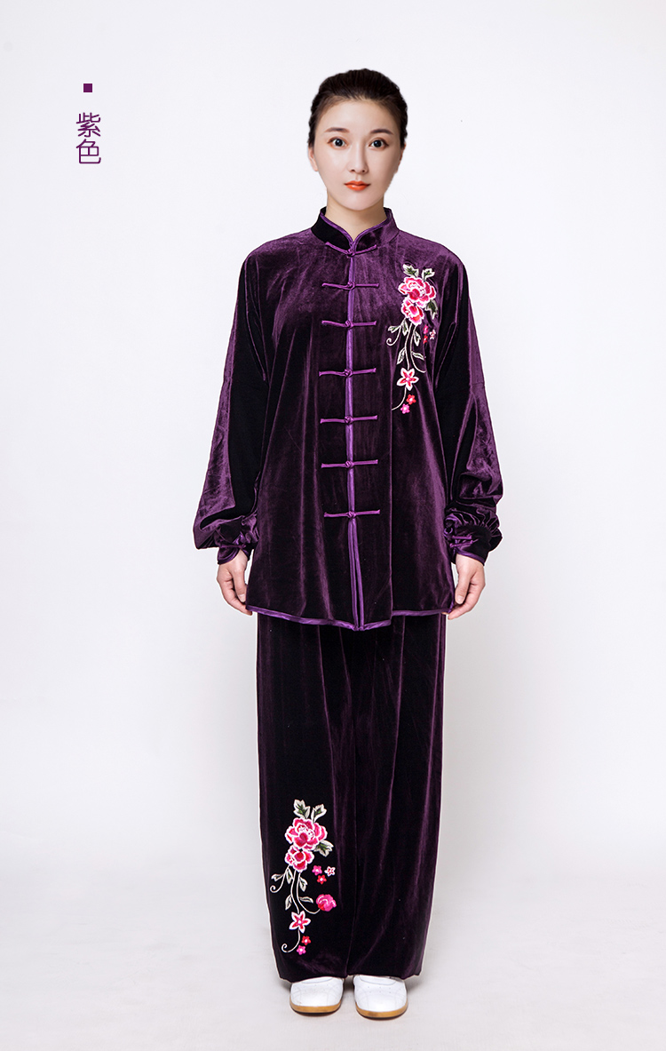 武极堂秋冬太极服 小和山太极服女金丝绒秋冬加厚春秋刺绣花太极拳