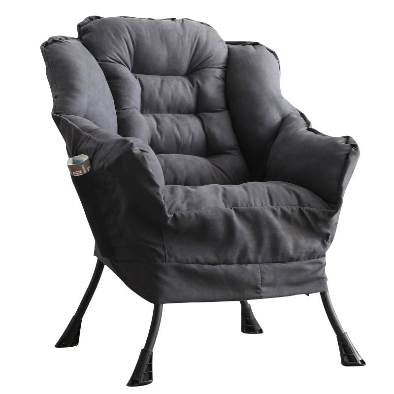 古雷诺斯 懒人椅躺椅子家用单人沙发学生宿舍寝室午休椅子电脑家用阳台休闲折叠躺 N6270-03-深灰（鹿皮绒 ）