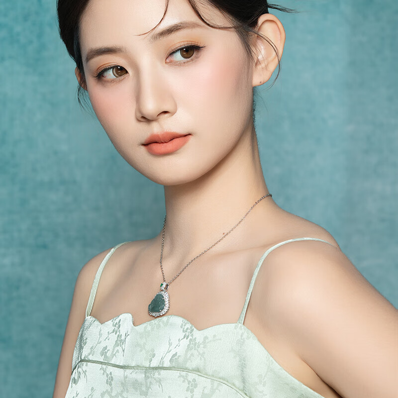 老凤祥笑口常开弥勒佛翡翠吊坠危地马拉玉坠银送女友老婆中秋节生日礼物 银镶锆大肚佛翡翠吊坠