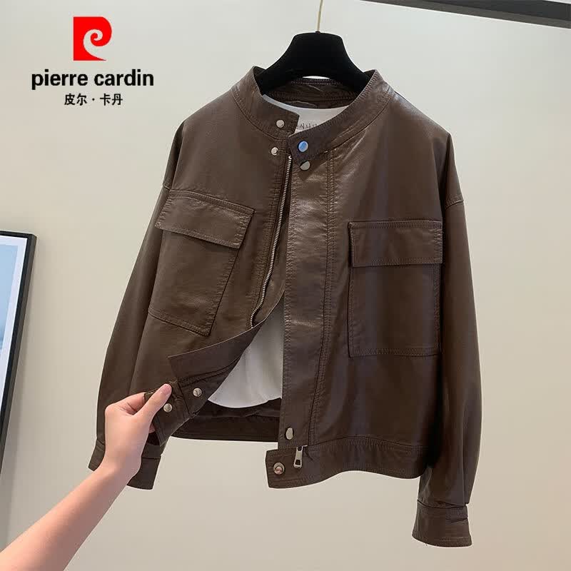 皮尔卡丹（pierre cardin）时尚机车皮衣女2023秋季新款复古设计感上衣百搭短款PU皮夹克外套 咖色 M 80-110斤属于什么档次？