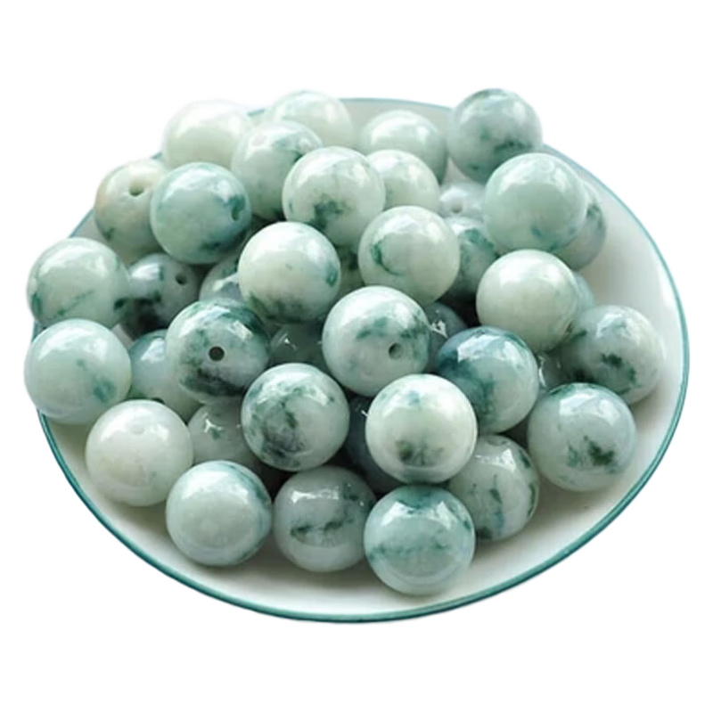 帝思琪(disiqi)天然翡翠散珠a货白底飘花玉珠子圆珠佛珠diy手链项链