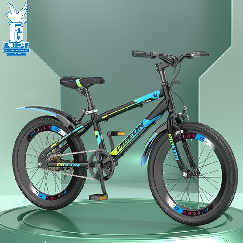 飞鸽（PIGEON）儿童自行车山地车7-15岁男女学生脚踏车童车单速辐条轮22寸蓝绿