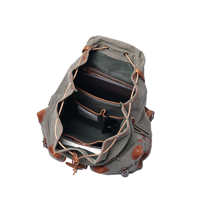 茶芯牛皮底美国talon拉链多功能户外双肩包 胡椒盐面料 泰庆茶芯皮c1