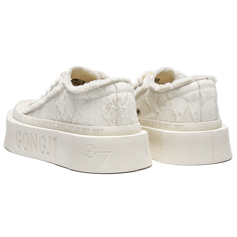 共迹gongji【于文文同款】25秋季新款女鞋方头帆布鞋厚底增高小白鞋休闲板鞋 象牙白 /偏大一码 35 （228mm）