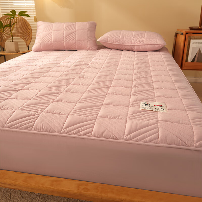 多喜愛（Dohia）夾棉加厚床笠純棉年新款通用床單床罩套防塵罩單件的 jmjf方格紋-淡粉 大豆纖維夾棉床笠 180cmx200cm