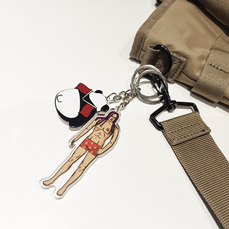 天才小熊猫钥匙链 亚克力钥匙扣 挂饰 搞怪礼物 俊美男模款