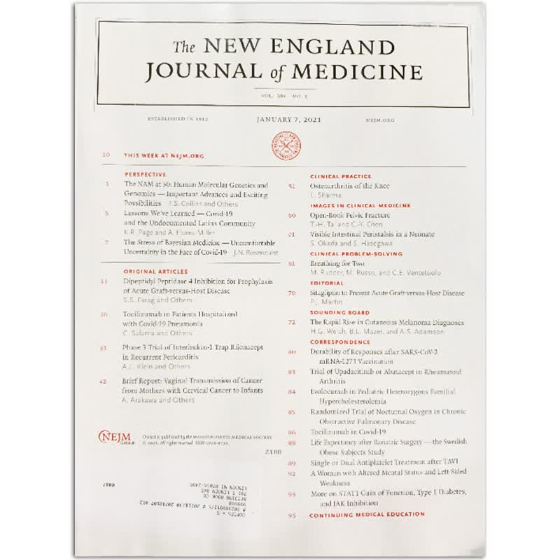 【单期可选】New England Journal of Medicine 2020/21年 新英格 2021年1月7日刊