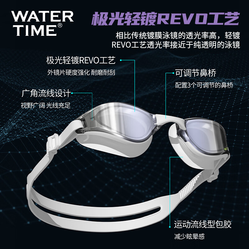 WATERTIME泳镜近视男款高清防雾防水镀膜专业带度数游泳眼镜成人款泳镜女士 黑色镀膜-升级防雾-可配近视 平光无度数