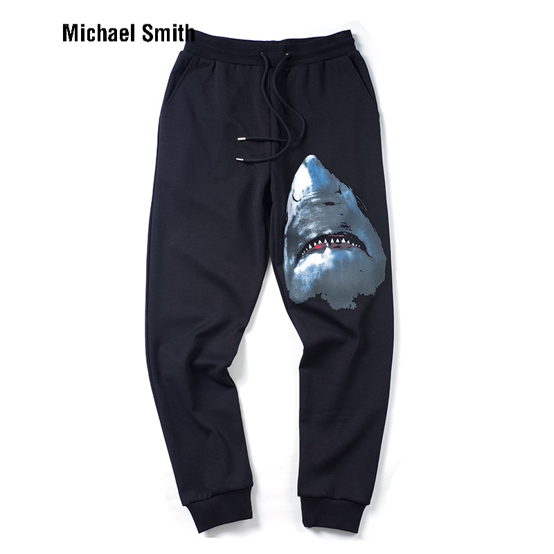 michael smith欧货潮牌ins大白鲨鱼设计感抽绳束脚卫裤新款时尚裤子男