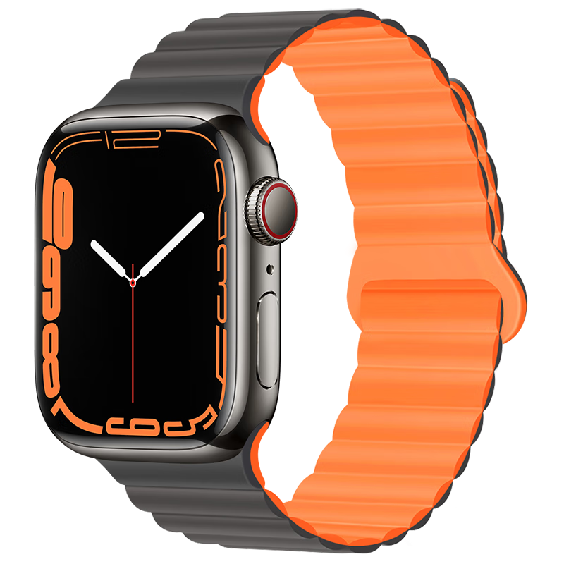 BHO适用苹果手表表带apple iwatch ultra/s8/7/SE磁吸硅胶表带 灰橙