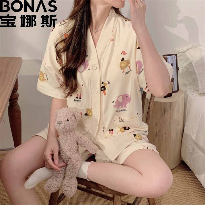 宝娜斯（BONAS）Z新品夏季睡衣女短袖套装家居服 91100# XL 京东折扣/优惠券