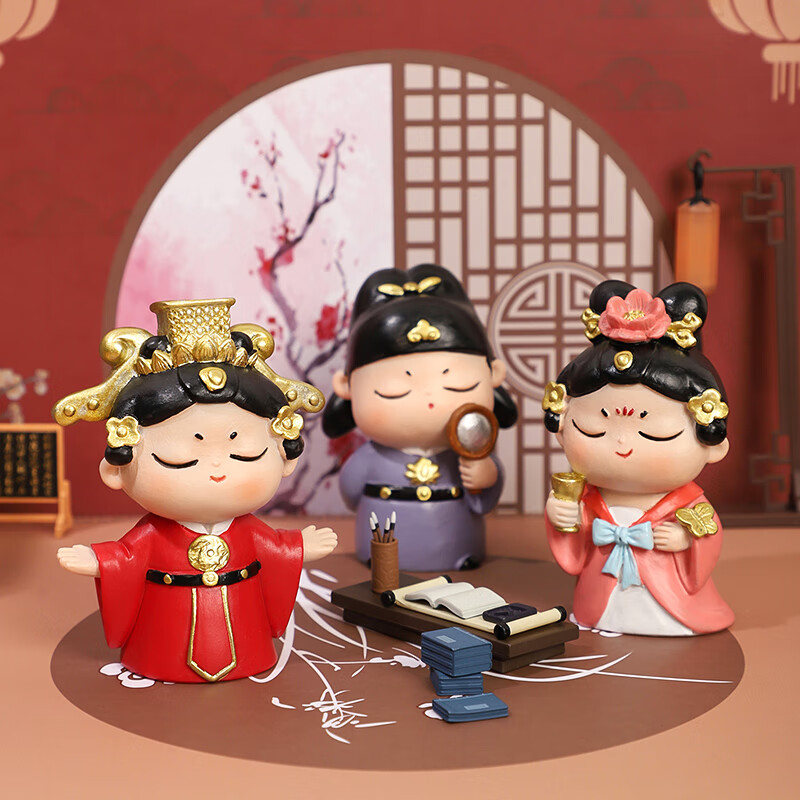 如果古风国潮小摆件创意装饰品办公桌面可爱仕女伴手礼送女生生日礼物 大唐盛世4个一套送礼袋