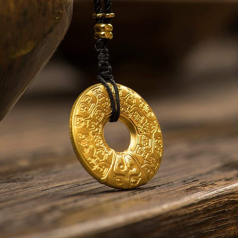 金米八十八(jinmibashiba)瑞兽纹饰平安扣金米黄金 万寿吊坠挂件男女