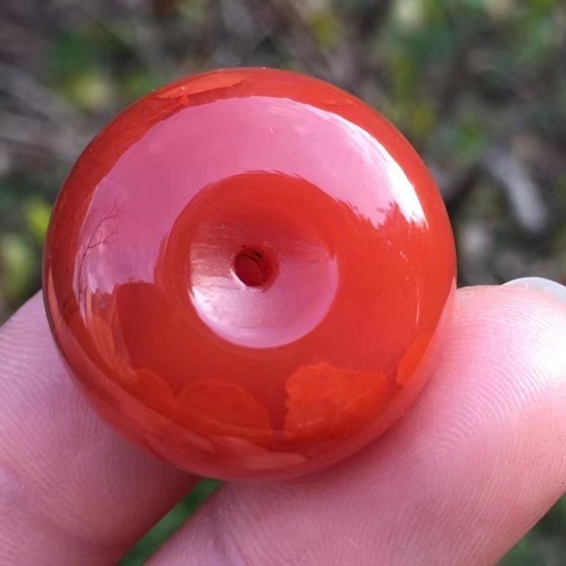 寻然水晶 凉山九口料柿子红平安扣南红玛瑙平安扣实物实拍品质如图无