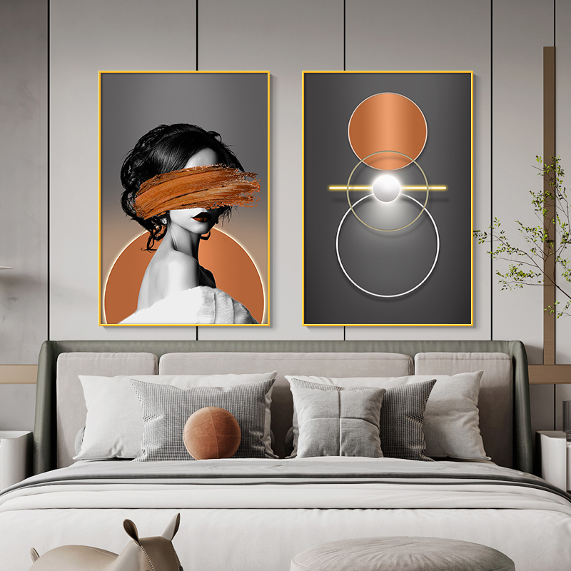 墙装饰画简约现代轻奢客厅挂画女孩房间壁画设计师软装酒店定制工装