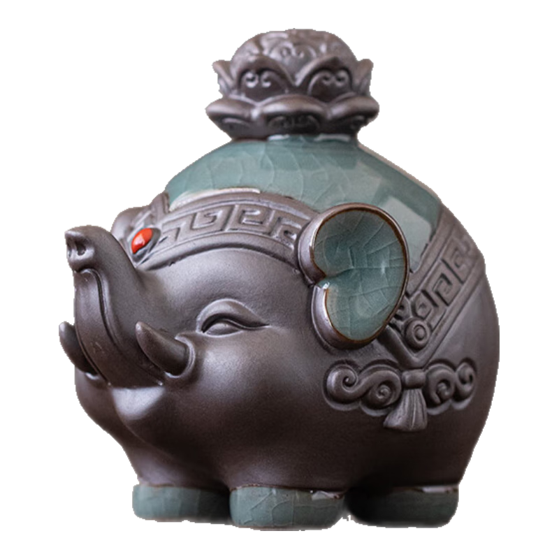 木客陶瓷大象家居裝飾品擺件創(chuàng)意哥窯吉象開片客廳茶室茶桌擺設(shè)工藝品 吉象-好運(yùn)招財(cái)一對(duì)-哥窯款