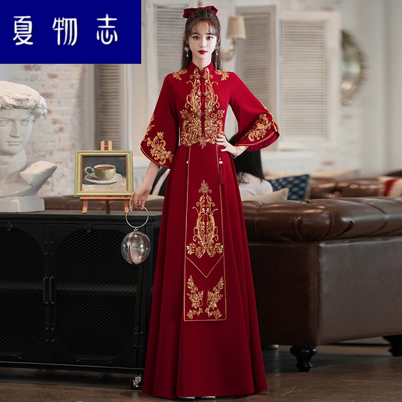 冬天穿的中式婚礼新娘服装敬酒服结婚红色长款秋冬季秀禾服礼服女秋季