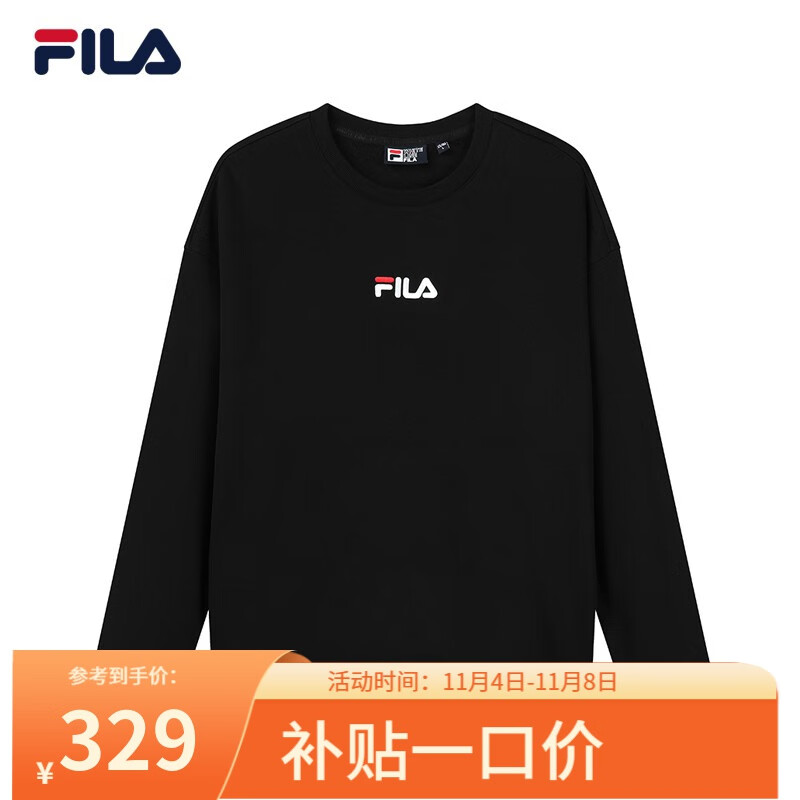 FILA 斐乐卫衣男女同款套头卫衣2023年秋冬情侣款休闲加绒保暖女装 正黑色-BK 180/100A/XL属于什么档次？