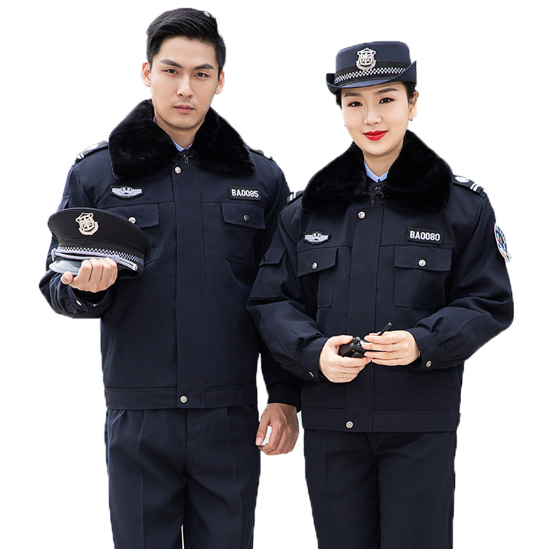帝雅柏 黑色保安大衣冬季保安服套装棉衣男物业工作棉大衣墨绿加长多
