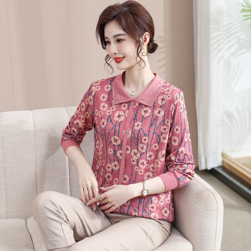 孜颜中老年春秋女装上衣春装2026新款50-60岁洋气妈妈装打底小衫外穿 810玫红 XL (建议100斤内)
