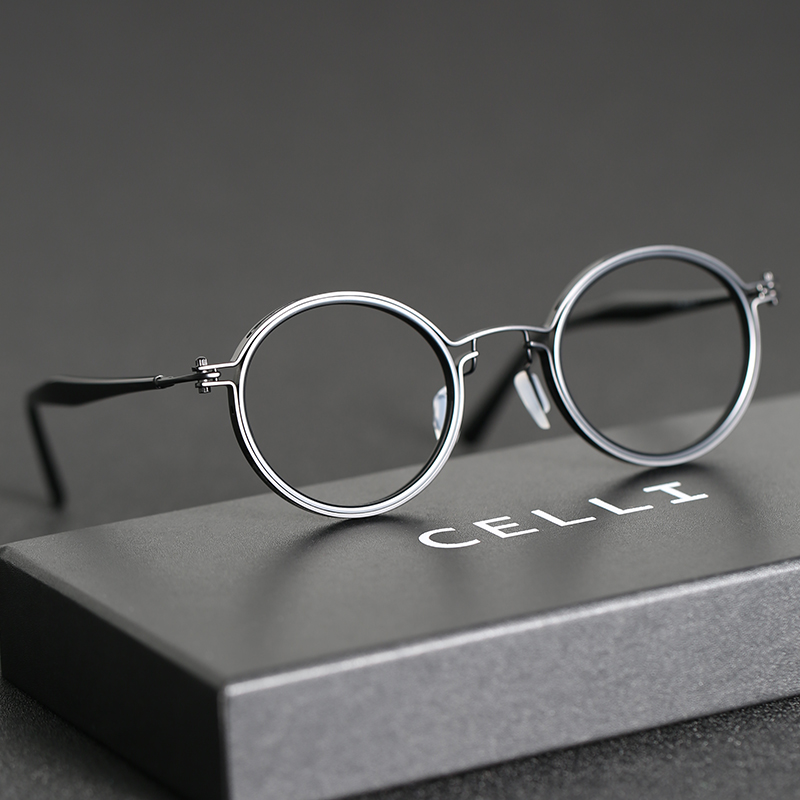 框男潮大脸复古圆框近视眼镜架女设计师镜框 全黑色 (防蓝光)定制1