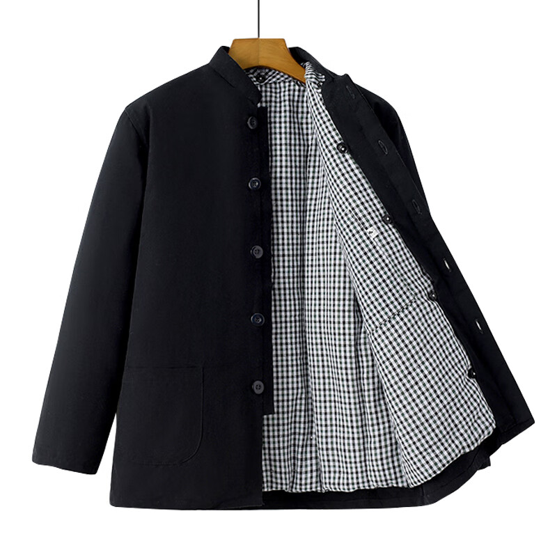 旗下棉花棉袄男纯手工老式冬季唐装棉衣加厚粗布中式中老年 黑色 165