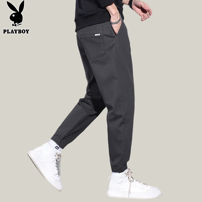 裤子男春季休闲裤男士潮流宽松小脚裤男装卫束脚裤男裤 灰色 34