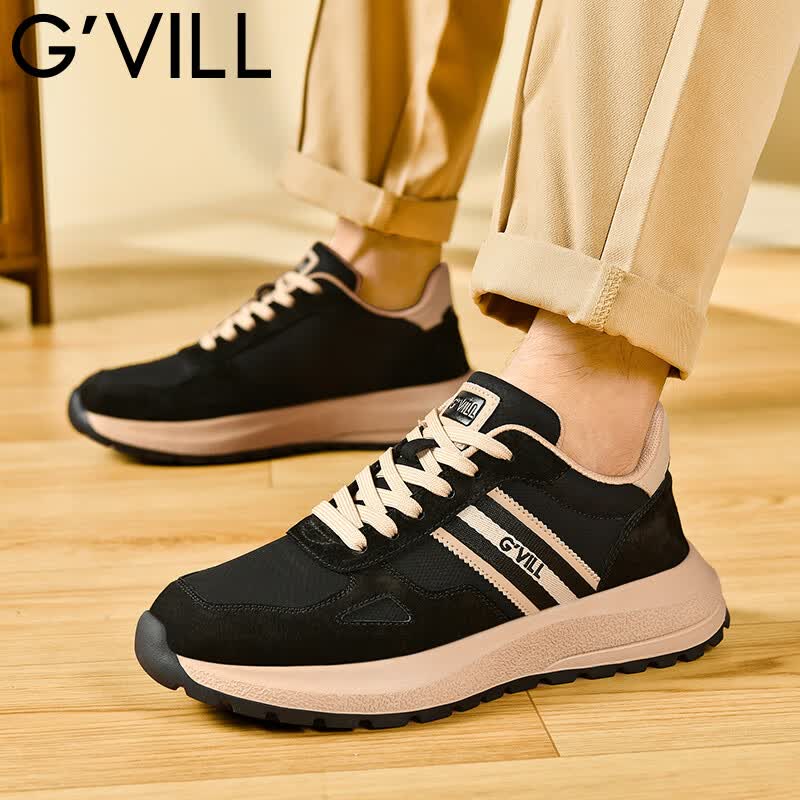 贵之步G'VILL 鞋子男鞋秋季2024新款潮流百搭旅游鞋厚底男士运动休闲鞋 黑杏 42