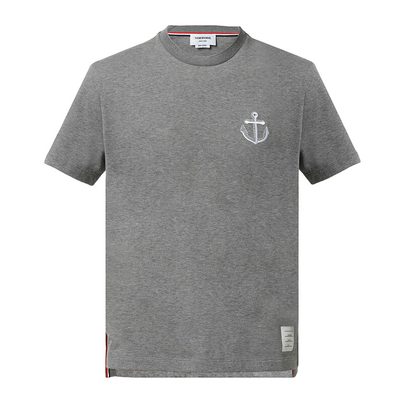 汤姆布朗（THOM BROWNE）男士灰色棉质船锚刺绣圆领短袖T恤 MJS214E J0058 055 1