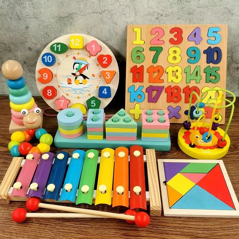 【精选直发】童八音手敲琴小木琴8个月音乐器1-2-3周岁宝宝早教玩 琴+绕+虫+钟+数板+柱+板+塔