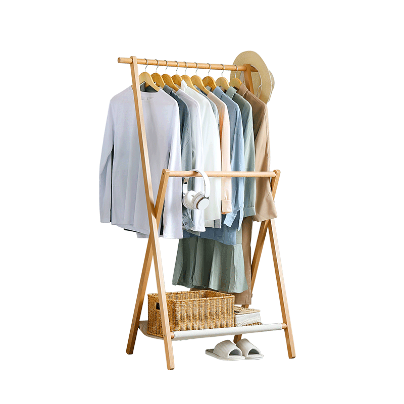 香木语 实木晾衣架落地室内可折叠挂衣架卧室阳台衣帽置物架 84*43*144cm
