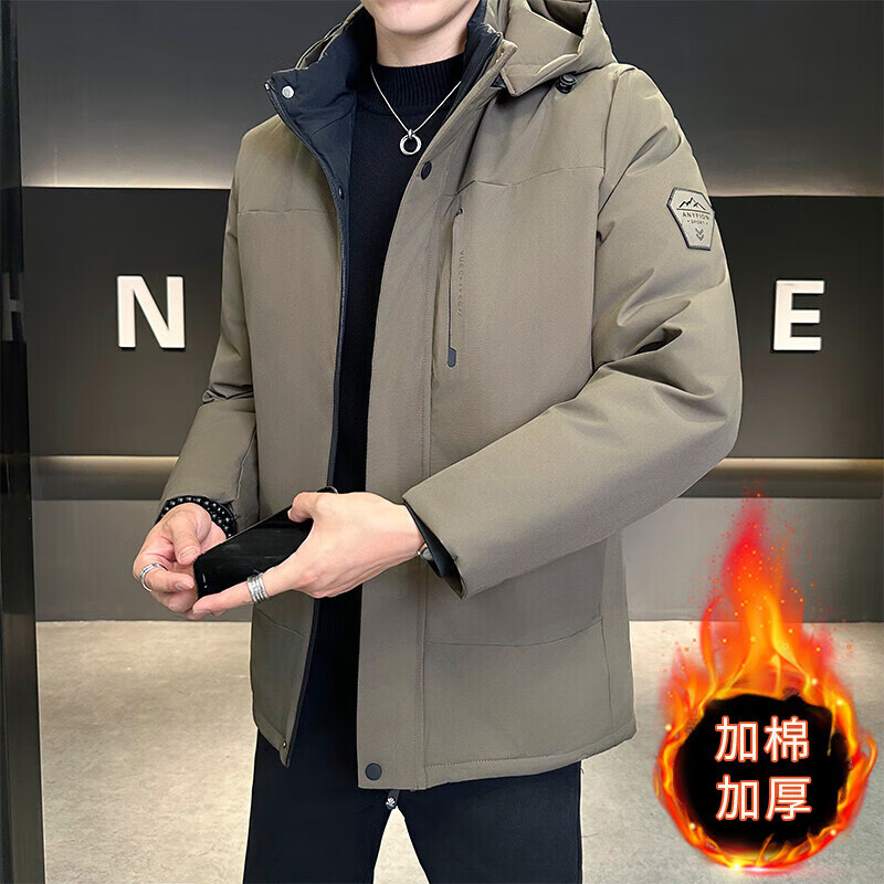 卡柏奇秋季新款男士中青年户外中长款加厚棉服休闲外套宽松休闲运动 卡其 XL