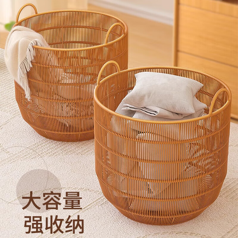 聚骊汇仿藤编脏衣篮家用脏衣服收纳筐大容量脏衣篓高颜值藤篓娃娃收纳桶 小号一个（宝宝衣物/内衣袜子）