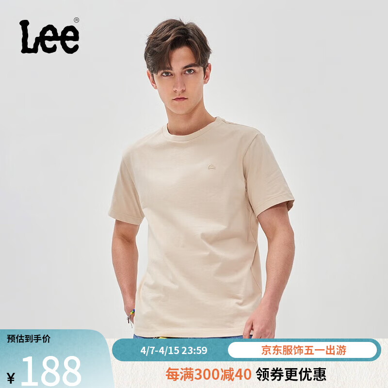 Lee商场同款舒适版型圆领小logo休闲男款短袖T恤多色潮流LMT00454 米色 M
