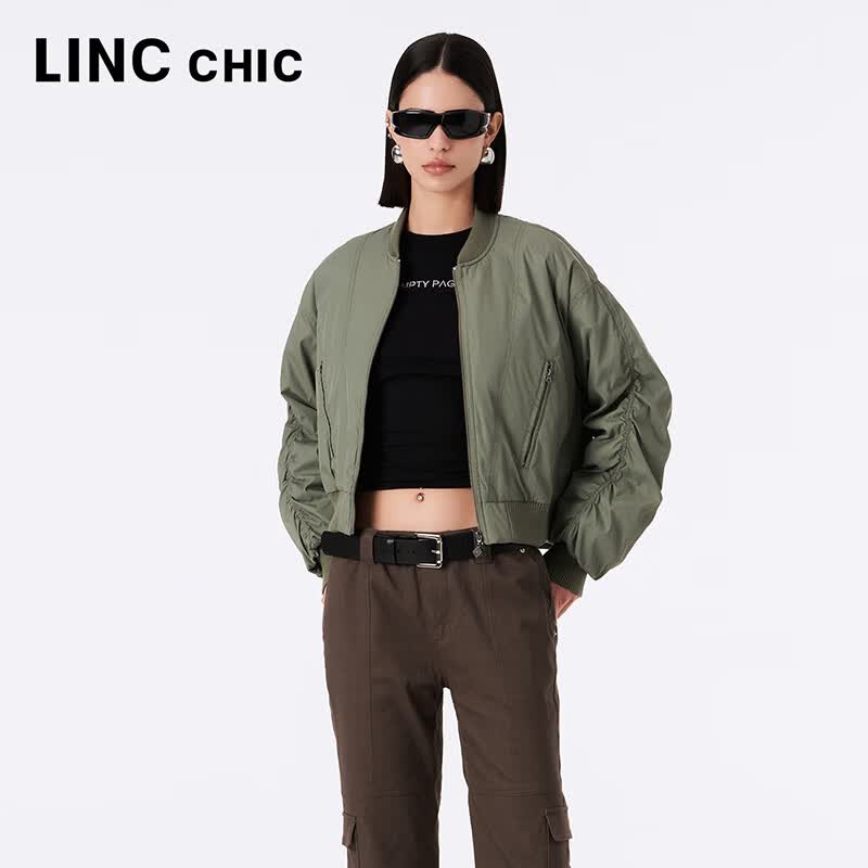 金羽杰春秋冬季新款城市户外轻薄羽绒服女士短款立领外套夹克Y23301009 沙丘绿 M 适合130斤以下
