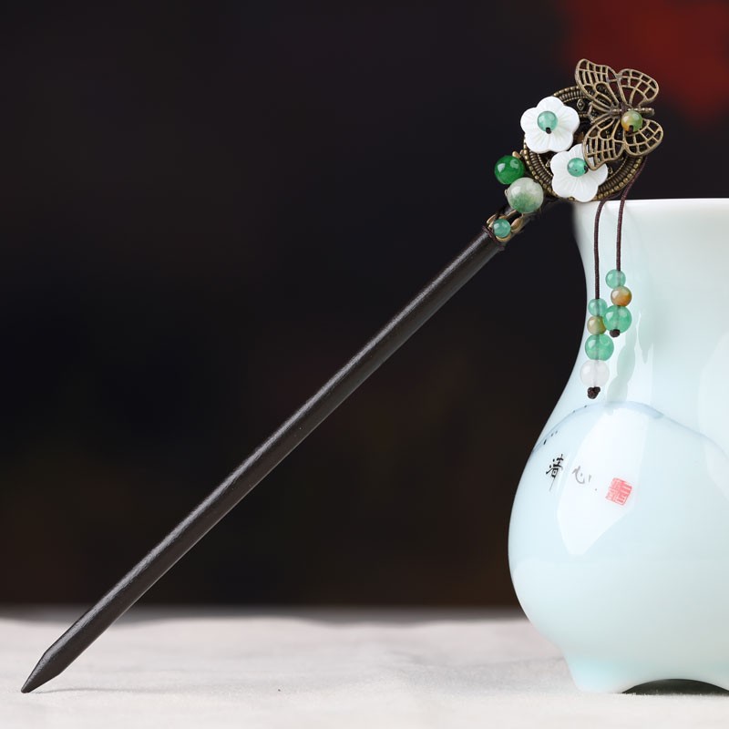 江南初見2021夏季新款步摇发簪头饰蝴蝶发钗簪子木宫廷古典小蝴蝶汉服