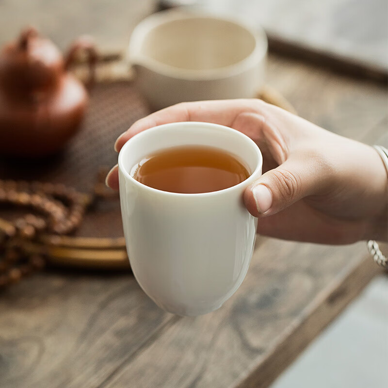 端辰德化猪油白陶瓷茶杯男家用白瓷暖手杯简约大号水杯办公室喝茶杯子