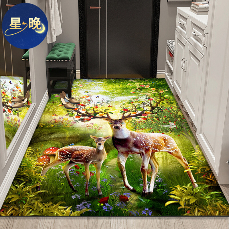 星晚入戶進(jìn)門口3D地墊玄關(guān)客廳防滑耐臟毯子免洗蹭灰踩腳墊可裁剪定制 發(fā)財鹿 120*180cm