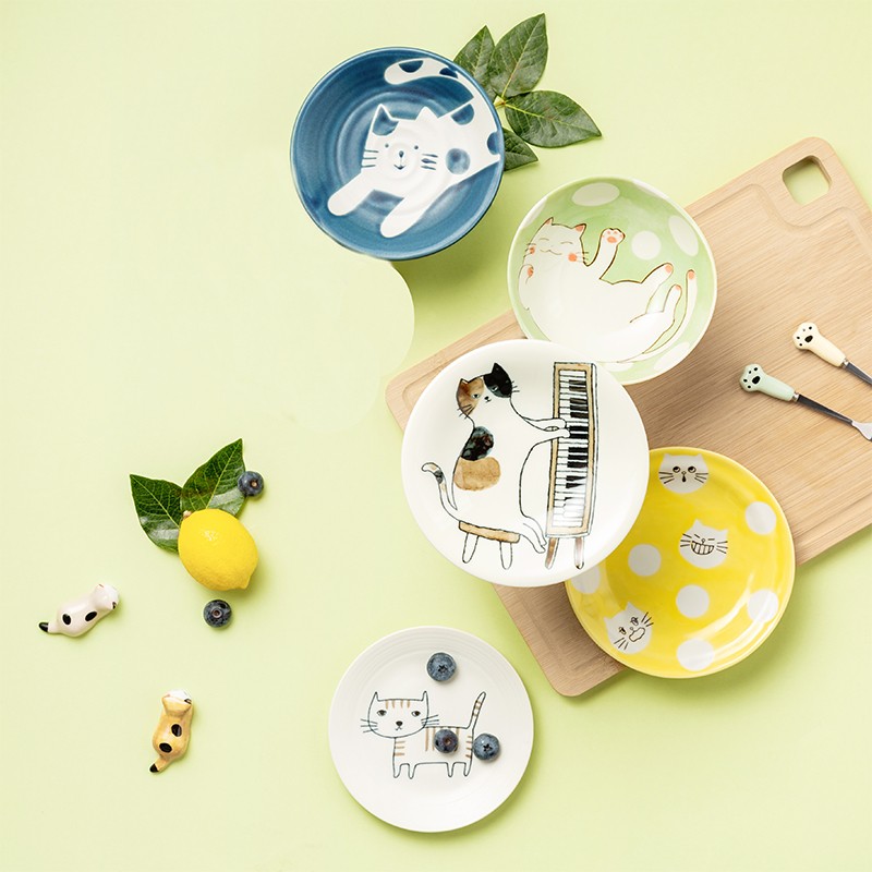 爱陶（AITO） 日本进口盘子碟子日式餐具套装家用 ins风卡通可爱猫咪创意陶瓷 猫咪五侠