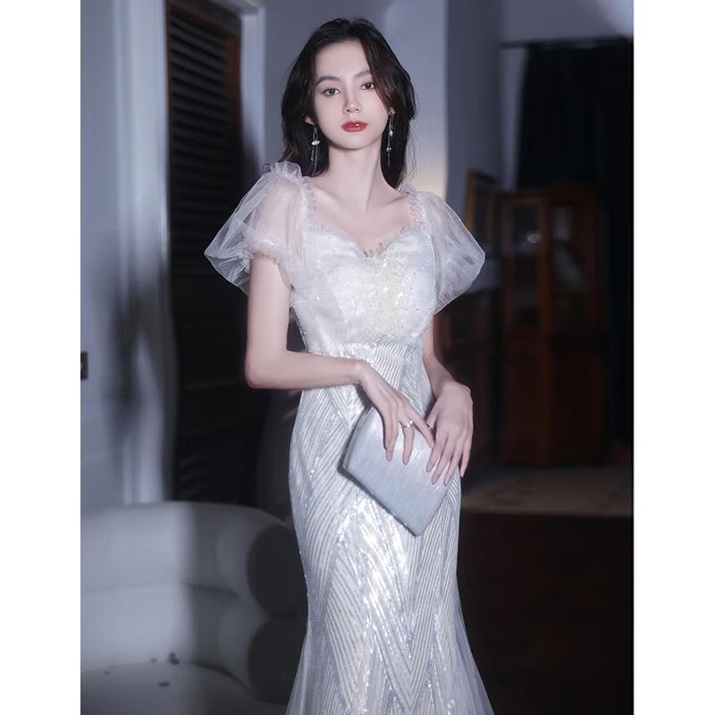 巨宠法式晚礼服裙女宴会气质亮片鱼尾仙气长裙小众晚会聚会感礼服