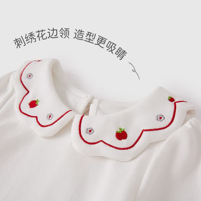 JELLYBABY女童长袖t恤2宝宝春装甜美花边领上衣小女孩春季纯棉衣服洋气儿童 米白 100 CM